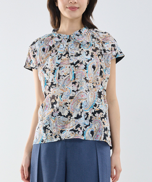 NARACAMICIE（ナラカミーチェ）の「【NARACAMICIE】ペイズリージャガードコンビリボントップス（Tシャツ/カットソー・レディース・ブラック/ピンク・M）」の3枚目の写真