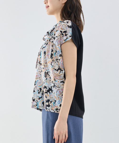 NARACAMICIE（ナラカミーチェ）の「【NARACAMICIE】ペイズリージャガードコンビリボントップス（Tシャツ/カットソー・レディース・ブラック/ピンク・M）」の12枚目の写真