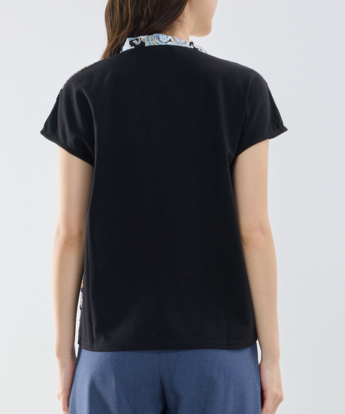 NARACAMICIE（ナラカミーチェ）の「【NARACAMICIE】ペイズリージャガードコンビリボントップス（Tシャツ/カットソー・レディース・ブラック/ピンク・M）」の6枚目の写真