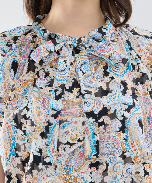 NARACAMICIE（ナラカミーチェ）の「【NARACAMICIE】ペイズリージャガードコンビリボントップス（Tシャツ/カットソー・レディース・ブラック/ピンク・M）」の8枚目の写真