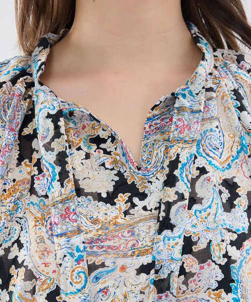 NARACAMICIE（ナラカミーチェ）の「【NARACAMICIE】ペイズリージャガードコンビリボントップス（Tシャツ/カットソー・レディース・ブラック/ピンク・M）」の4枚目の写真