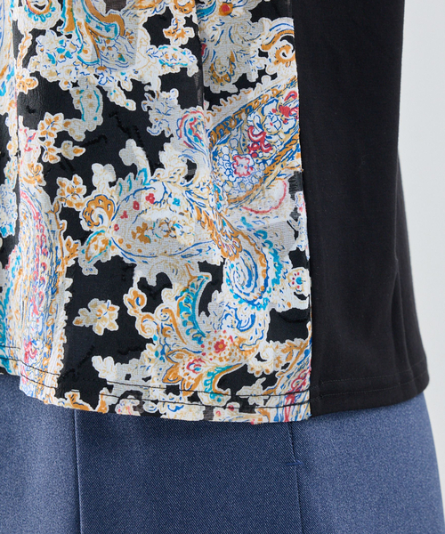 NARACAMICIE（ナラカミーチェ）の「【NARACAMICIE】ペイズリージャガードコンビリボントップス（Tシャツ/カットソー・レディース・ブラック/ピンク・M）」の9枚目の写真