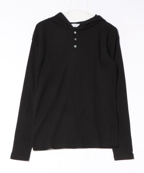 Never mind the XU / Chikashitsu+(ネバーマインド ザ エックスユー / チカシツプラス)の「【nmtc+】hooded henry neck long sleeve / 【エヌエムティーシープラス】フード付きヘンリーネック長袖Tシャツ(Tシャツ/カットソー・メンズ・グレー/ブラック・ONE SIZE)」の1枚目の写真