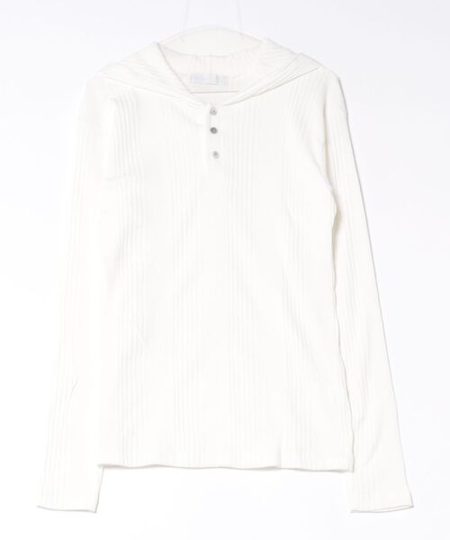 Never mind the XU / Chikashitsu+(ネバーマインド ザ エックスユー / チカシツプラス)の「【nmtc+】hooded henley neck long sleeve / 【エヌエムティーシープラス】フード付きヘンリーネック長袖Tシャツ <着用動画あり>(Tシャツ/カットソー・メンズ・グレー/ブラック/アイボリー・ONE SIZE)」の6枚目の写真