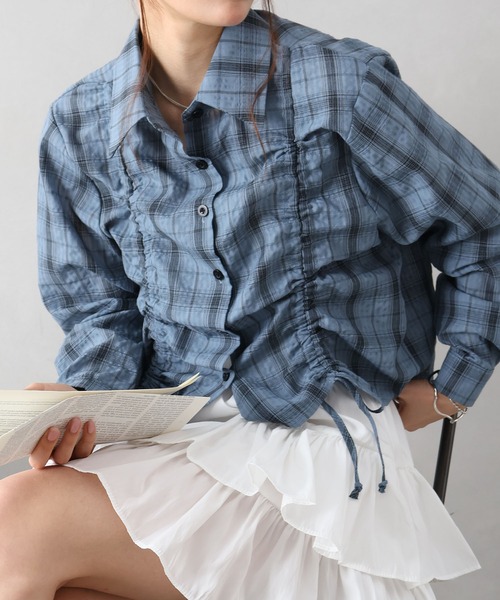 SpRay(スプレイ)の「チェックフロントシャーリングシャツ(シャツ/ブラウス・レディース・ホワイト/チャコールグレー/ブラック/ブルー・FREE)」の4枚目の写真