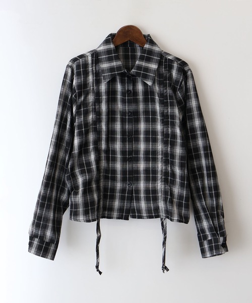 SpRay(スプレイ)の「チェックフロントシャーリングシャツ(シャツ/ブラウス・レディース・ホワイト/チャコールグレー/ブラック/ブルー・FREE)」の2枚目の写真