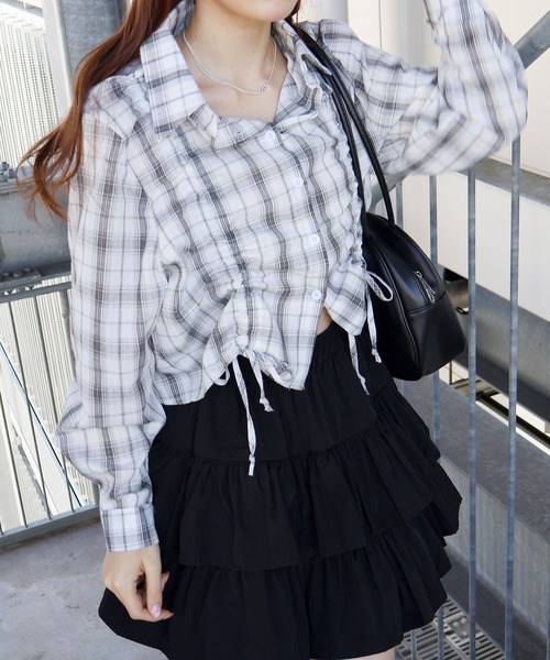 SpRay(スプレイ)の「チェックフロントシャーリングシャツ(シャツ/ブラウス・レディース・ホワイト/チャコールグレー/ブラック/ブルー・FREE)」の5枚目の写真