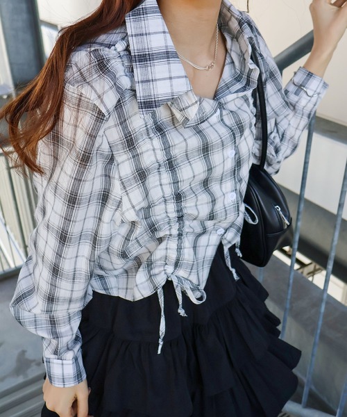 SpRay(スプレイ)の「チェックフロントシャーリングシャツ(シャツ/ブラウス・レディース・ホワイト/チャコールグレー/ブラック/ブルー・FREE)」の6枚目の写真