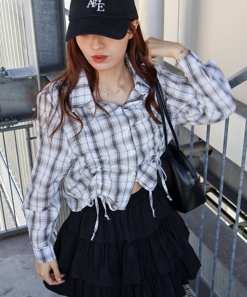 SpRay(スプレイ)の「チェックフロントシャーリングシャツ(シャツ/ブラウス・レディース・ホワイト/チャコールグレー/ブラック/ブルー・FREE)」の7枚目の写真