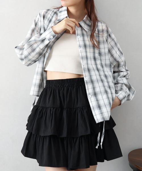 SpRay(スプレイ)の「チェックフロントシャーリングシャツ(シャツ/ブラウス・レディース・ホワイト/チャコールグレー/ブラック/ブルー・FREE)」の10枚目の写真