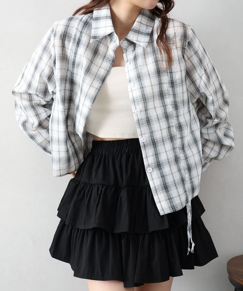 SpRay(スプレイ)の「チェックフロントシャーリングシャツ(シャツ/ブラウス・レディース・ホワイト/チャコールグレー/ブラック/ブルー・FREE)」の11枚目の写真