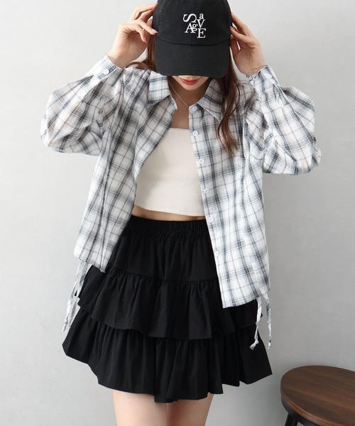 SpRay(スプレイ)の「チェックフロントシャーリングシャツ(シャツ/ブラウス・レディース・ホワイト/チャコールグレー/ブラック/ブルー・FREE)」の12枚目の写真