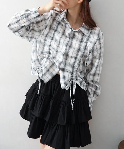 SpRay(スプレイ)の「チェックフロントシャーリングシャツ(シャツ/ブラウス・レディース・ホワイト/チャコールグレー/ブラック/ブルー・FREE)」の13枚目の写真