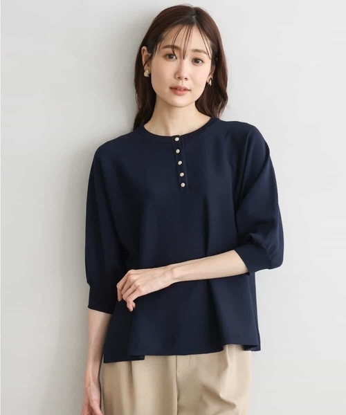 MK MICHEL KLEIN（エムケーミッシェルクラン）の「[UVカット/接触冷感/洗える]金釦フレアシルエットドルマンニット（ニット/セーター・レディース・レッド/ネイビー/ベージュ・38）」の8枚目の写真