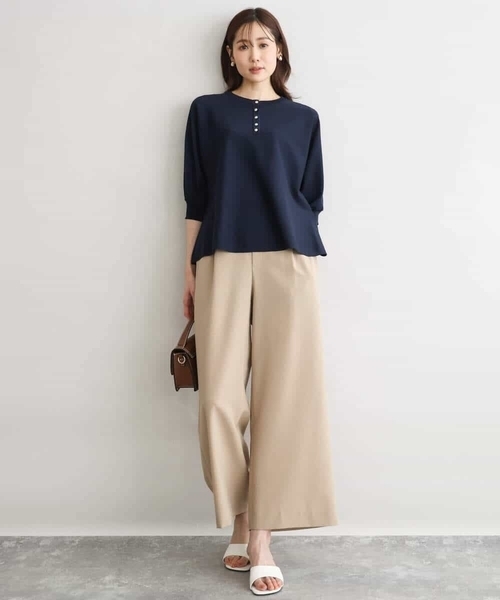 MK MICHEL KLEIN（エムケーミッシェルクラン）の「[UVカット/接触冷感/洗える]金釦フレアシルエットドルマンニット（ニット/セーター・レディース・レッド/ネイビー/ベージュ・38）」の11枚目の写真