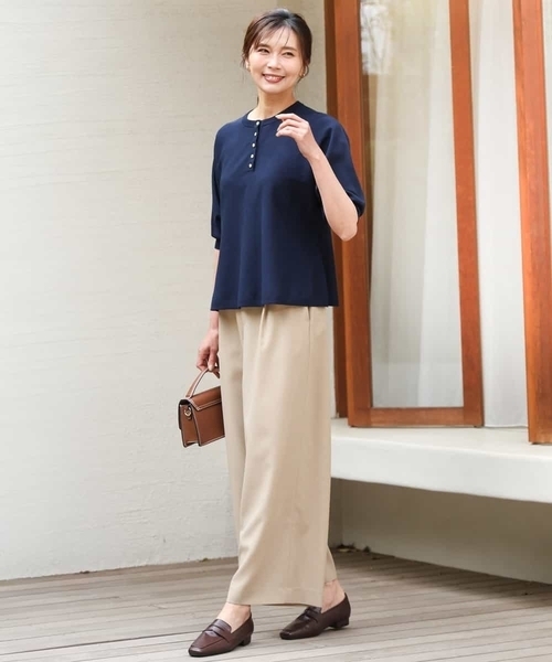 MK MICHEL KLEIN（エムケーミッシェルクラン）の「[UVカット/接触冷感/洗える]金釦フレアシルエットドルマンニット（ニット/セーター・レディース・レッド/ネイビー/ベージュ・38）」の19枚目の写真