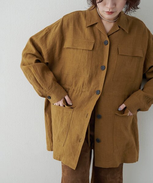 Whim Gazette(ウィムガゼット)の「リネンポケットジャケット(テーラードジャケット・レディース・キャメル/ベージュ・FREE)」の2枚目の写真
