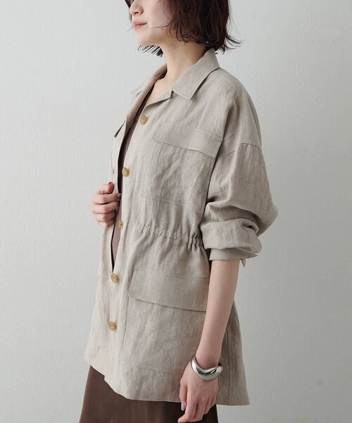 Whim Gazette(ウィムガゼット)の「リネンポケットジャケット(テーラードジャケット・レディース・キャメル/ベージュ・FREE)」の4枚目の写真