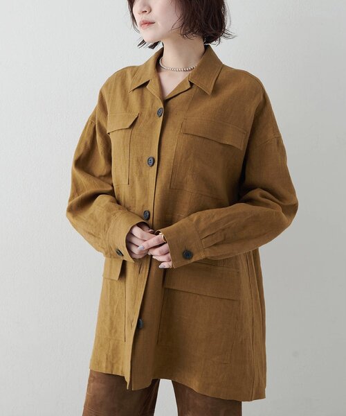 Whim Gazette(ウィムガゼット)の「リネンポケットジャケット(テーラードジャケット・レディース・キャメル/ベージュ・FREE)」の14枚目の写真