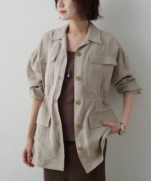 Whim Gazette(ウィムガゼット)の「リネンポケットジャケット(テーラードジャケット・レディース・キャメル/ベージュ・FREE)」の1枚目の写真