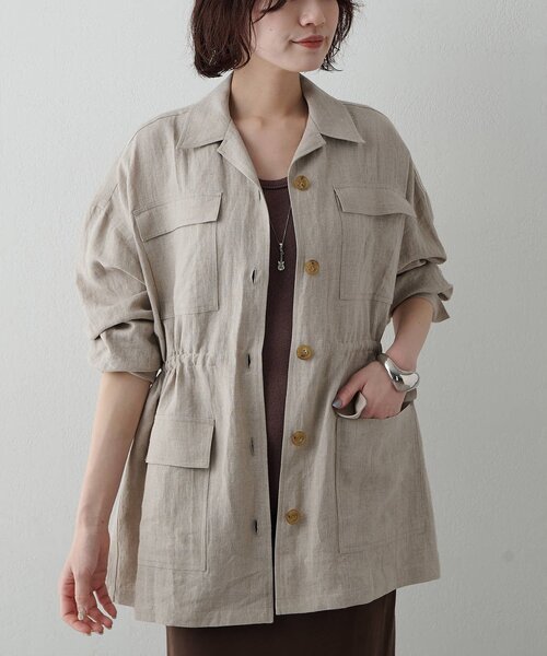 Whim Gazette(ウィムガゼット)の「リネンポケットジャケット(テーラードジャケット・レディース・キャメル/ベージュ・FREE)」の3枚目の写真