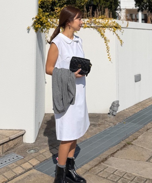 ST.ROONEY(セントルーニー)の「スカラップバックワンピース|ミディ(膝丈)【低身長・小柄女性向け】(ワンピース・レディース・ライトブルー/ブラック/ホワイト/ピンク/ネイビー/ベージュ・XS)」の2枚目の写真