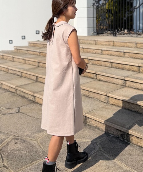 ST.ROONEY(セントルーニー)の「スカラップバックワンピース|ミディ(膝丈)【低身長・小柄女性向け】(ワンピース・レディース・ライトブルー/ブラック/ホワイト/ピンク/ネイビー/ベージュ・XS)」の8枚目の写真