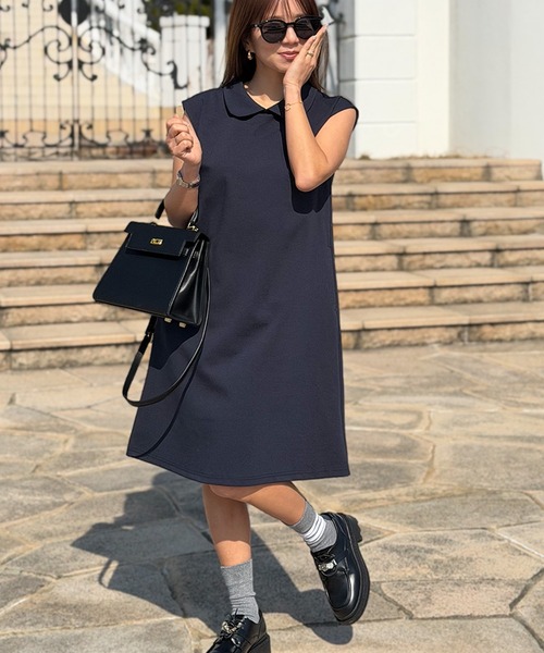 ST.ROONEY(セントルーニー)の「スカラップバックワンピース|ミディ(膝丈)【低身長・小柄女性向け】(ワンピース・レディース・ライトブルー/ブラック/ホワイト/ピンク/ネイビー/ベージュ・XS)」の14枚目の写真