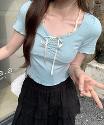 胸リボンレイヤード風トップス