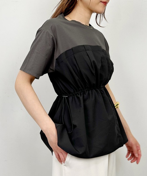 PICCIN(ピッチン)の「布帛ドッキングTシャツ(Tシャツ/カットソー・レディース・オフホワイト/チャコールグレー・M)」の14枚目の写真