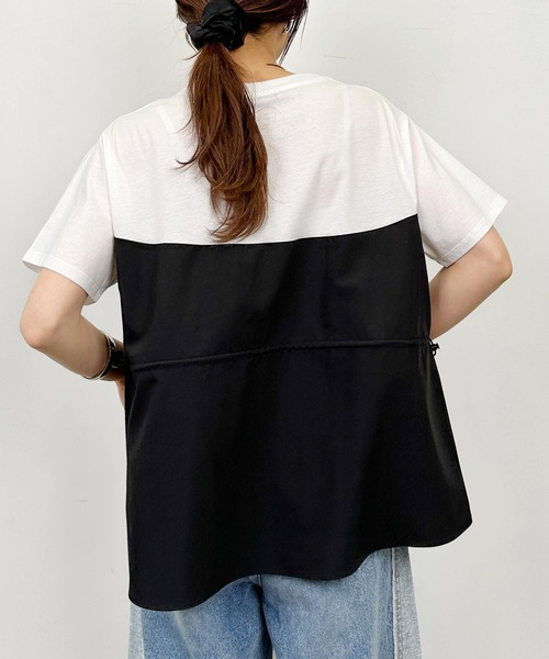 PICCIN(ピッチン)の「布帛ドッキングTシャツ(Tシャツ/カットソー・レディース・オフホワイト/チャコールグレー・M)」の12枚目の写真