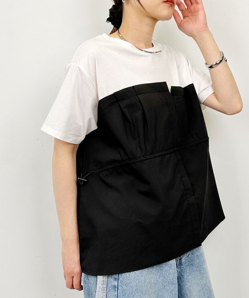 PICCIN(ピッチン)の「布帛ドッキングTシャツ(Tシャツ/カットソー・レディース・オフホワイト/チャコールグレー・M)」の11枚目の写真
