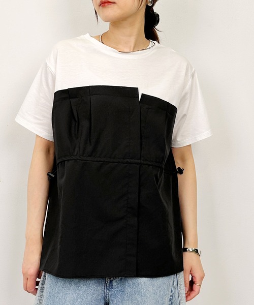 PICCIN(ピッチン)の「布帛ドッキングTシャツ(Tシャツ/カットソー・レディース・オフホワイト/チャコールグレー・M)」の10枚目の写真