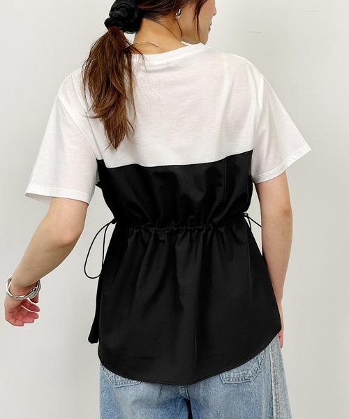 PICCIN(ピッチン)の「布帛ドッキングTシャツ(Tシャツ/カットソー・レディース・オフホワイト/チャコールグレー・M)」の5枚目の写真