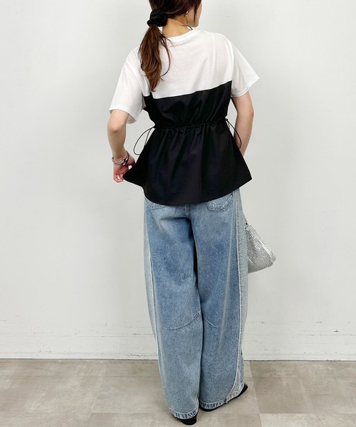 PICCIN(ピッチン)の「布帛ドッキングTシャツ(Tシャツ/カットソー・レディース・オフホワイト/チャコールグレー・M)」の9枚目の写真
