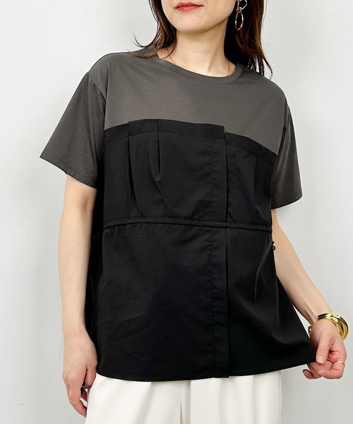 PICCIN(ピッチン)の「布帛ドッキングTシャツ(Tシャツ/カットソー・レディース・オフホワイト/チャコールグレー・M)」の20枚目の写真