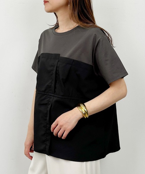 PICCIN(ピッチン)の「布帛ドッキングTシャツ(Tシャツ/カットソー・レディース・オフホワイト/チャコールグレー・M)」の21枚目の写真
