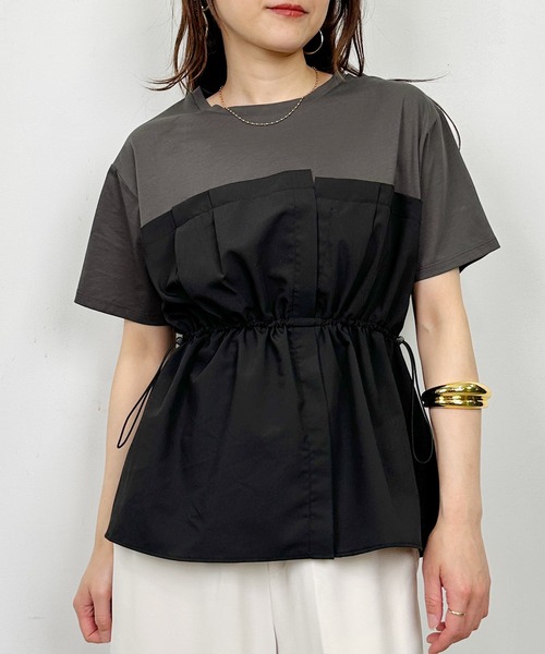 PICCIN(ピッチン)の「布帛ドッキングTシャツ(Tシャツ/カットソー・レディース・オフホワイト/チャコールグレー・M)」の13枚目の写真