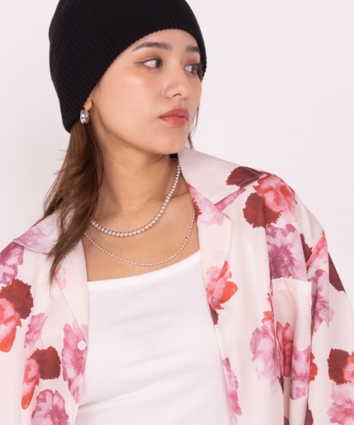 WYZ wear(ダブリューワイジィーウェア)の「オーバーサイズ総柄開襟アロハシャツ/花柄/蝶々柄/フラワーバタフライ/ユニセックス(シャツ/ブラウス・メンズ・ブラック/アイボリー/ブラック系その他/ホワイト・M/L/XL)」の12枚目の写真