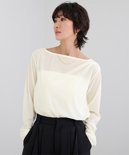 UR'S(ユアーズ)の「ベロアドレープトップス(Tシャツ/カットソー・レディース・オフホワイト/ブラウン/チャコール/ブラック/モカ・S/L/M)」の7枚目の写真