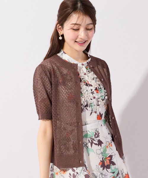 Rose Tiara(ローズティアラ)の「透かし編みニットカーディガン(カーディガン/ボレロ・レディース・ブラック/グリーン/ブラウン/オレンジ・46/42/38)」の2枚目の写真
