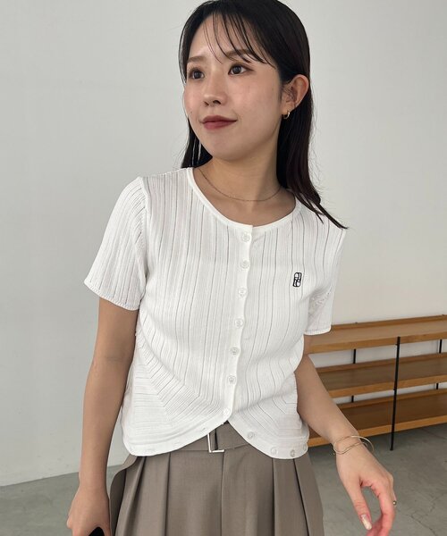 CAPRICIEUX LE'MAGE(カプリシューレマージュ)の「ランダムリブカーブラインカーディガン(カーディガン/ボレロ・レディース・ブラック/ブルー/オフホワイト・FREE)」の5枚目の写真