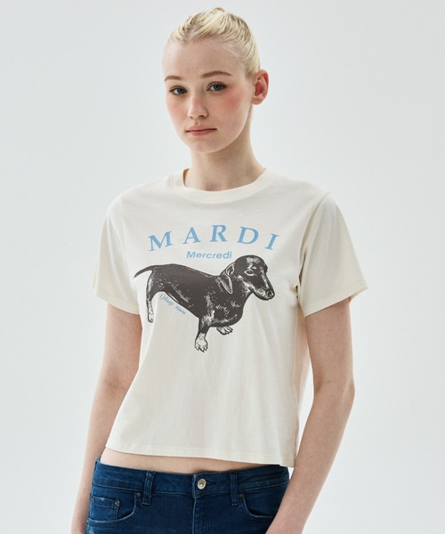 Mardi Mercredi(マルディメクルディ)の「SLIM TSHIRT DDANJI / スリム Tシャツ ダンジ(Tシャツ/カットソー・レディース・アイボリー系2/アイボリー系1/アイボリー系・FREE)」の1枚目の写真