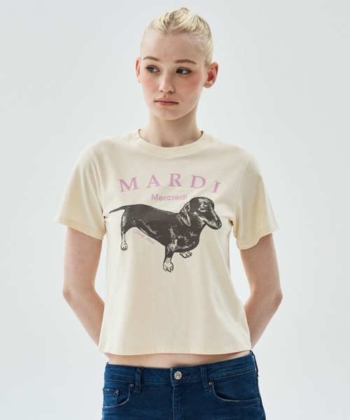 Mardi Mercredi(マルディメクルディ)の「SLIM TSHIRT DDANJI / スリム Tシャツ ダンジ(Tシャツ/カットソー・レディース・アイボリー系2/アイボリー系1/アイボリー系・FREE)」の2枚目の写真