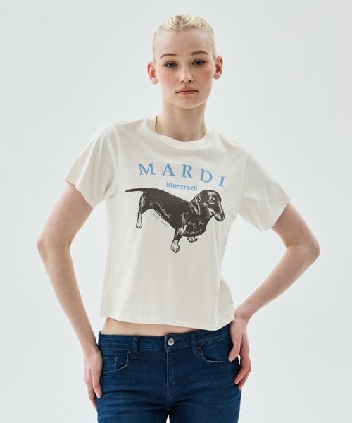 Mardi Mercredi(マルディメクルディ)の「SLIM TSHIRT DDANJI / スリム Tシャツ ダンジ(Tシャツ/カットソー・レディース・アイボリー系2/アイボリー系1/アイボリー系・FREE)」の4枚目の写真