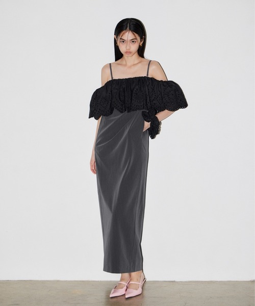 ANDRESD（アンドレスド）の「カットワークフリルドレス / cutwork frill dress（ドレス・レディース・ブラック×ホワイト/ブラック×グレー・S/L/M）」の2枚目の写真