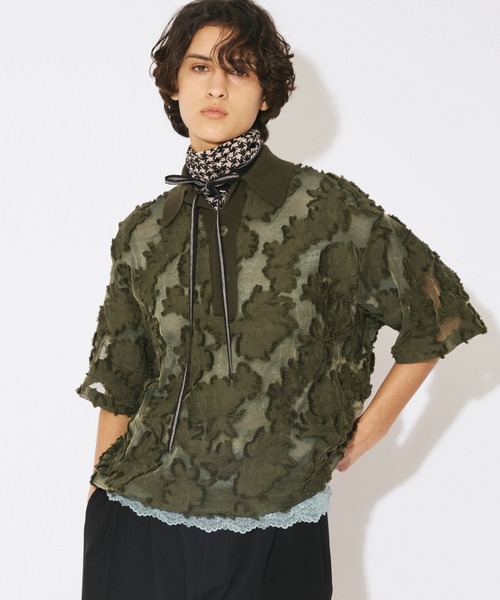 beautiful people(ビューティフルピープル)の「aloha jacquard polo shirt(シャツ/ブラウス・レディース・ブラック/オリーブ・38)」の4枚目の写真