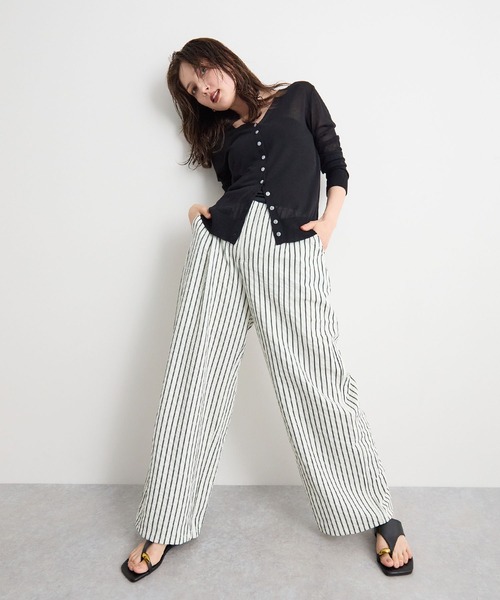 STELLA FISH(ステラフィッシュ)の「【2サイズ展開】裾ドロスト2WAYストライプワイドパンツ / ウエストゴム(スラックス・レディース・オフホワイト/ピンク/ブルー・SMALL/MEDIUM)」の7枚目の写真