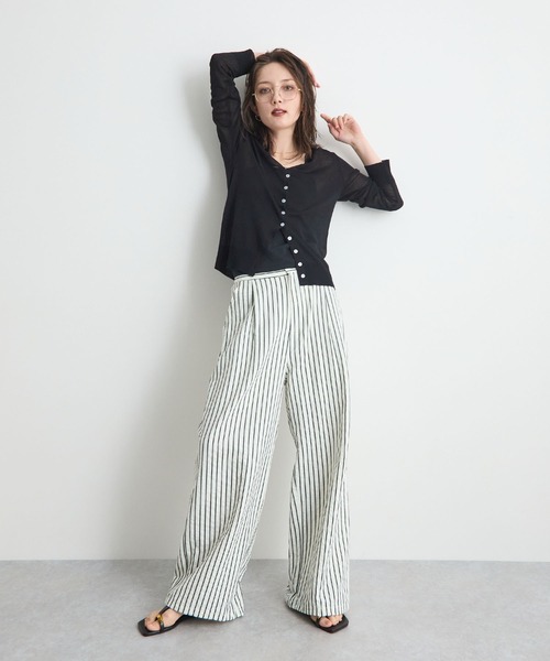 STELLA FISH(ステラフィッシュ)の「【2サイズ展開】裾ドロスト2WAYストライプワイドパンツ / ウエストゴム(スラックス・レディース・オフホワイト/ピンク/ブルー・SMALL/MEDIUM)」の8枚目の写真