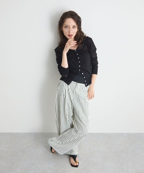STELLA FISH(ステラフィッシュ)の「【2サイズ展開】裾ドロスト2WAYストライプワイドパンツ / ウエストゴム(スラックス・レディース・オフホワイト/ピンク/ブルー・SMALL/MEDIUM)」の9枚目の写真